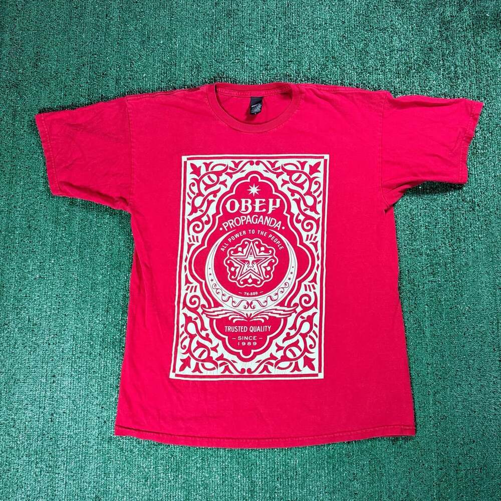 Y2K Obey Propaganda T-Shirt Size Large Red Graphic Tee Skater